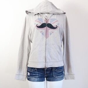 mustache union jack hoodie zip up grey tumblr 2012 indie sleaze